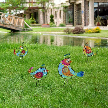 4 Pack Bird Garden Decor for Outside, Glass & Metal Yard Art Decoration for Porch Patio, Garden Statues Sculpture Gifts for Grandma Mom Women (Colorful)
