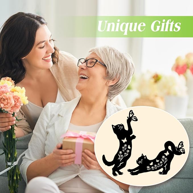 EZTZEN Cat Metal Garden Stakes Decorative,Gifts for Women/Men/Cat Lovers Gifts,Black Cat Silhouette Statues Garden Decor for Outside,Outdoor Decor,Yard Art,Patio,Lawn Ornaments