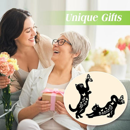 EZTZEN Cat Metal Garden Stakes Decorative,Gifts for Women/Men/Cat Lovers Gifts,Black Cat Silhouette Statues Garden Decor for Outside,Outdoor Decor,Yard Art,Patio,Lawn Ornaments
