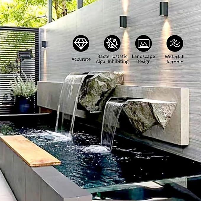 Pool Fountain,Acrylic Waterfall Spillway Pond Fountain,Includes Waterfall Box,Filter Media,Pipe Connector,12 Inches Black Pool Water Feature for Garden Patio,Backyard Koi Pond Decor
