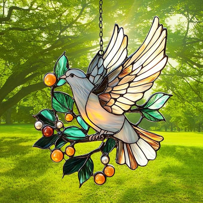 Peace Lover Dove Acrylic Suncatcher Stained Glass Effect Window Car Hanging Christmas Ornament Indoor Outdoor Decor Garden Sun Catcher Panel for Acrylic Suncatcher Lover for Women Mom Grandma