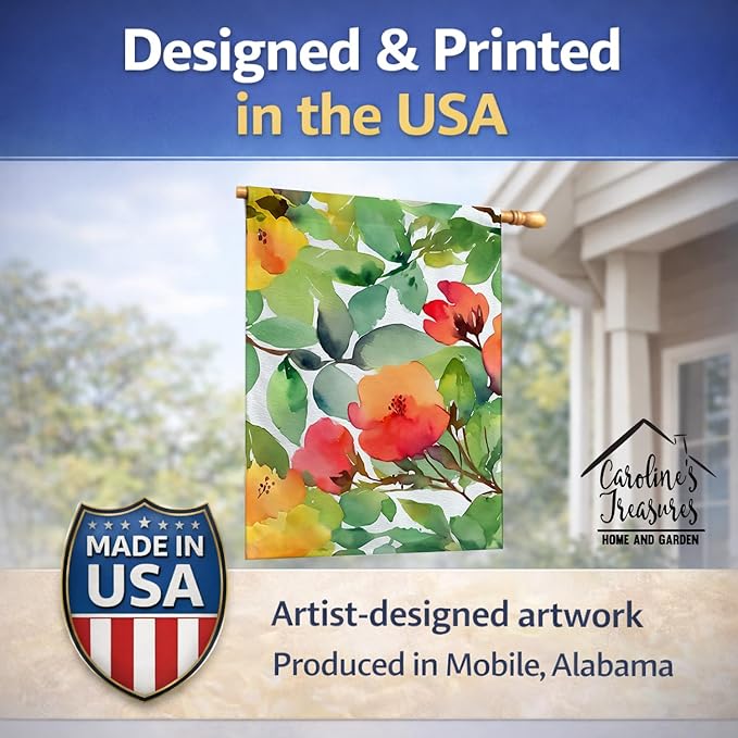 Caroline's Treasures Connecticut Mountain Laurels in Watercolor House Flag Large Porch Sleeve Pole Decorative Outside Yard Banner Artwork Wall Hanging, Polyester, House Size, Multicolor