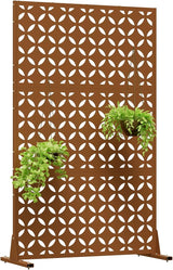 Metal Privacy Screen 72" H x 44" W, Outdoor Freestanding Privacy Screens, Patio Metal Fence Panels with Stand, Brown Screens for Outside Deck Balcony Garden and Indoor