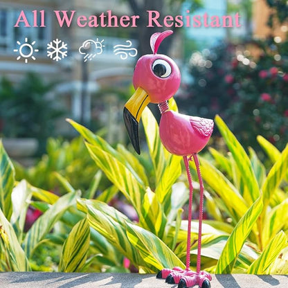 26'' Flamingo Garden Statue, Whimsical Flamingo Metal Yard Art, Pink Flamingos Bird Garden Decor Statue for Outside Yard Porch Patio Decor, Birthday for Women Mom Grandma
