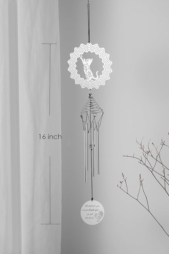 Thank You Cat Wind Chime with Cat Wind Spinner - Blue