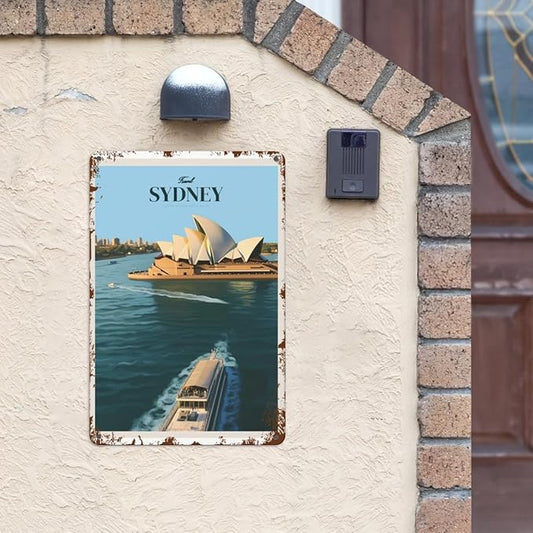 patio wall decor Travel Sydney 10 metal signs vintage Metal Vintage Retro Tin Sign: Decorative Wall Art for Bathroom,Yard,Wedding,Street,Garage,and More 8X12inch