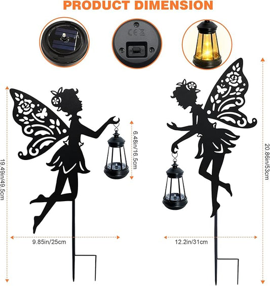 Solar Fairy Garden Statues Outdoor Decor, 2 Pack Metal Fairy Figurine Light Stake,Housewarming Ornament for Patio, Lawn, Yard, Pathway - Unique Gift Ideas for Gardening Mom Grandma Birthday