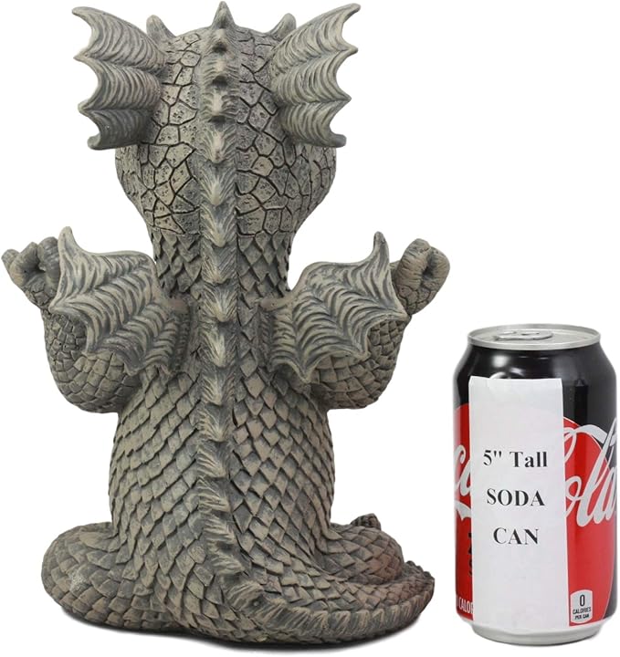 Ebros Whimsical Garden Dragon Meditation Sculpture 10" H Cute Baby Dragon Wyrmling Faux Stone Resin Finish Figurine (Receiving True Peace from The Universe)