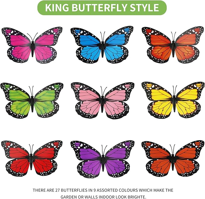 KINGLAKE Butterfly Garden Stakes Yard Planter Colorful Butterfly Garden Ornaments Decorations for Garden Patio Party Decorations 27 Pcs Set