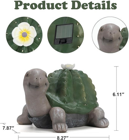 Etlemonde Solar Cactus Turtle Statue Garden Decor Light - Outdoor Decorative LED Flower, Suitable for Patio, Lawnand Garden Decorations, Gifts for Mom