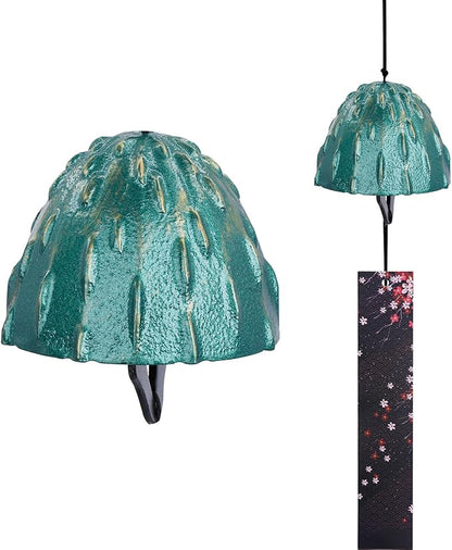 Japanese Wind Chime Cast-Iron Outdoor Ornament for Garden, Patio & Balcony, Hanging Metal Wind-Bell Decoration Gift, Blessing Pendant Windchimes & PVC Wind-Catcher, Meteor Shower - Green