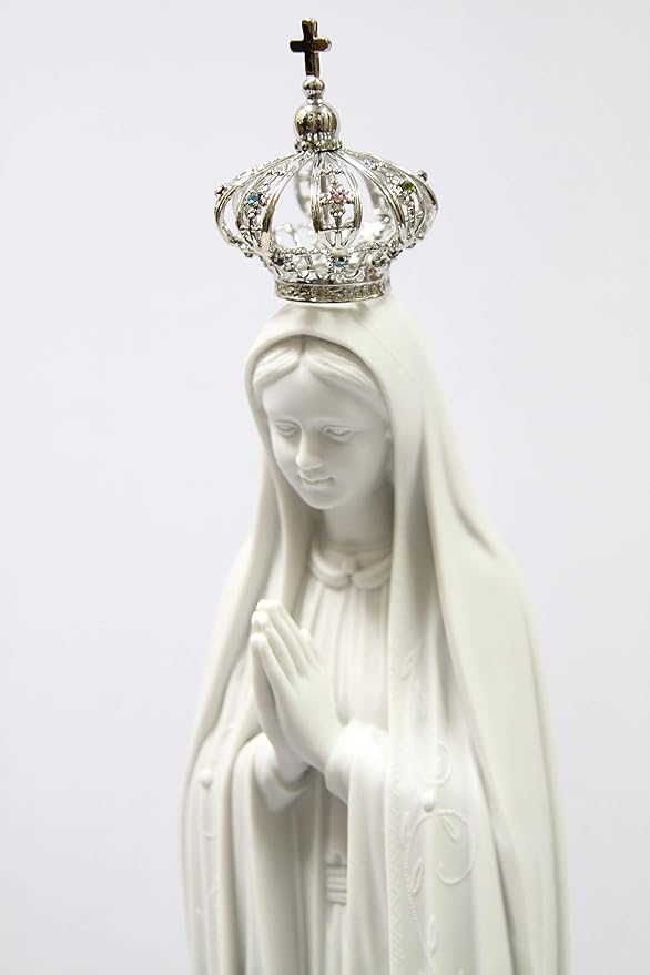 Vittoria Collection 28 Inch Our Lady of Fatima with Jeweled Metal Crown Virgin Mary Italian Statue Sculpture Made in Italy Indoor Outdoor