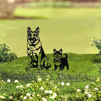 Metal Garden Dogs German Shepherd Stakes(2 Pack), German Shepherd Garden statue for Women/Men Dog Lovers Gifts for Lawn Ornaments, Garden Decorations, Yard Art