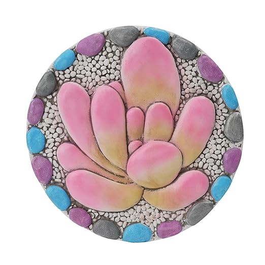 Succulent Pattern Cement Stepping Stones - Garden Stepping Stones Outdoor Pavers for Outside Walkway Gifts for Grandma Garden Stones Decorative Sculpture Yard Art 0.75 * 10 * 10 Inch