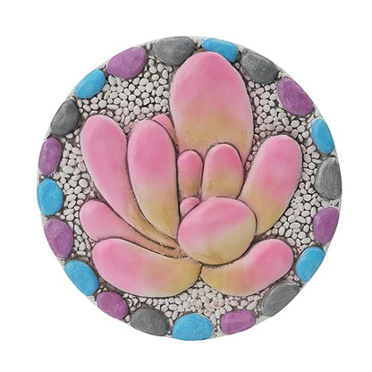 Succulent Pattern Cement Stepping Stones - Garden Stepping Stones Outdoor Pavers for Outside Walkway Gifts for Grandma Garden Stones Decorative Sculpture Yard Art 0.75 * 10 * 10 Inch
