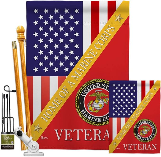 Home of Marine Corps Garden House Flag - Kit Armed Forces USMC Semper Fi United State American Military Veteran Retire Official - Decoration Banner Small Yard Gift Double-Sided Made in USA 28 X 40