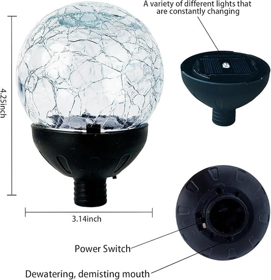 NUENUN Solar Globe Lights Cracked Glass Ball,Garden Decor Outdoor Waterproof,Globe Lighting for Tequila Sculpture Metal Agave Plant Home Decor Balcony Backyard
