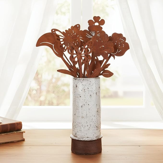 10 Pcs Rusty Metal Flowers and Plants, Rusty Rustic Metal Flowers Signs for Outside Yard Art Gift for Yard Decorative Garden Stakes Potted Plants Walkway and Garden