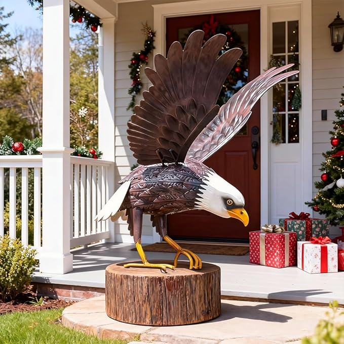 Kircust Metal Bald Eagle Large Outdoor Statues Garden Decor Sculptures Statues Outdoor Majestic America Eagle Bird Decor for Patio Yard and Lawn, 17-Inch Wide, Man Gift