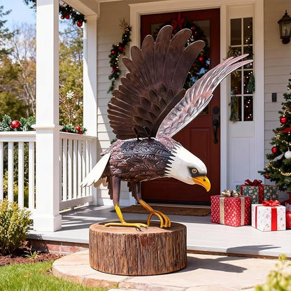 Kircust Metal Bald Eagle Large Outdoor Statues Garden Decor Sculptures Statues Outdoor Majestic America Eagle Bird Decor for Patio Yard and Lawn, 17-Inch Wide, Man Gift