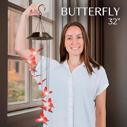 Upblend Outdoors Butterfly Solar Wind Chimes for Outside – Color Changing LED Wind Chimes for Outside, Solar Chimes Outdoor Waterproof – Butterfly, Red