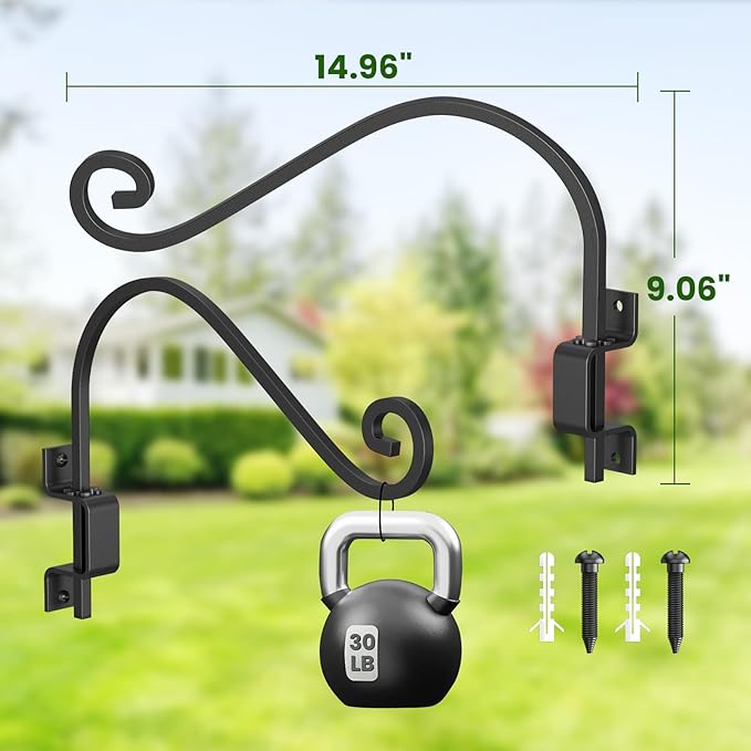 2 Pack 15" Swivel Plant Hangers Outdoor Wall Mount – Heavy Duty Metal Hanging Plant Bracket with 180° Rotation for Bird Feeder, Flower Basket, Lantern, Wind Chimes, Patio Garden Porch Decor