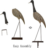 E-view Garden Heron Statue Outdoor Wood Standing Bird Sculptures - Backyard Porch Patio Pond Decorations Yard Art Wooden Heron Lawn Decor, 31Inches High
