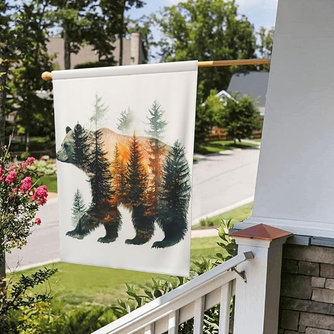 Bear Garden Flags 12×18 Inch Forest Double Sided Decorative Yard Banner Seasonal Flag for Outdoor Outside Decor
