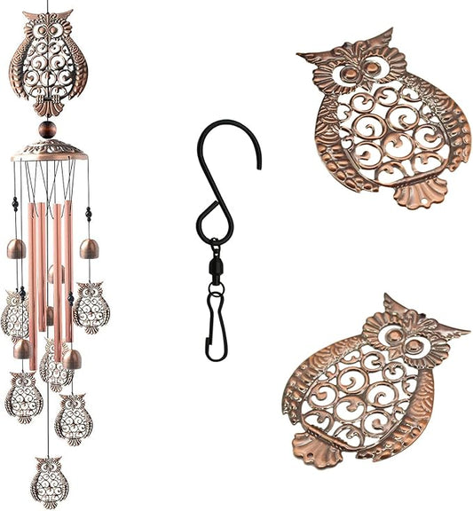 Maydahui Owl Retro Metal Wind Chime (32 Inch H) Memorial Wind Bell Animal Windchime with S Shaped Hook for Indoor and Outdoor Decor Unique Gifts Garden Party
