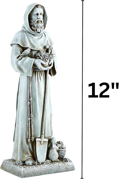 Needzo Saint Fiacre Garden Statue, Religious Resin Outdoor Home Decor, Gift for Gardeners and Horticulturists, 12 Inches