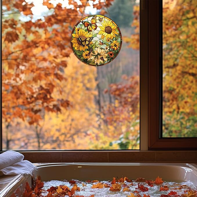 Sunflower Acrylic Window Hanging,5.9in Stained Window Hanging Decor Colorful Ornament,Sunflower Gifts for Women,Acrylic Suncatcher for Garden Kitchen Living Room