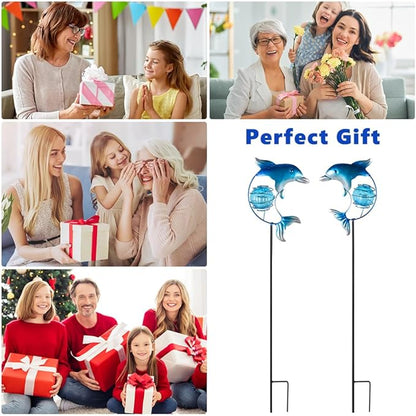 Outdoor Garden Solar Lights,Dolphin Outdoor Figurine Lights with Stakes,Waterproof Decorative Solar Decor for Patio,Yard,Lawn,Decorative Garden Stakes Present for Mom Women