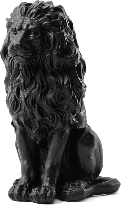 Glitzhome Guardian Sitting Lion Statue Regal Indoor and Outdoor Garden Sculpture for Home Entrance Porch and Yard, 20.75in Tall, Black