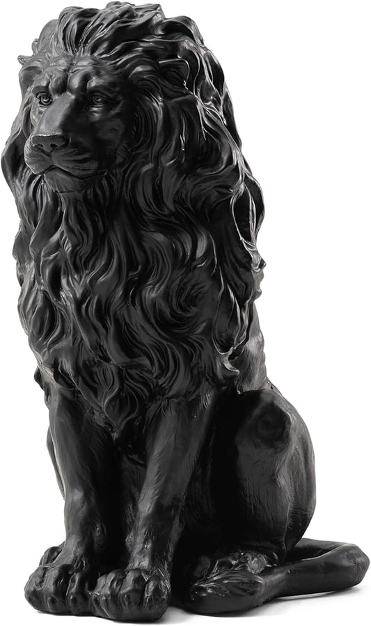 Glitzhome Guardian Sitting Lion Statue Regal Indoor and Outdoor Garden Sculpture for Home Entrance Porch and Yard, 20.75in Tall, Black