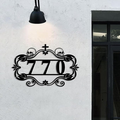 Personalized Gothic House Number metal Signs,Custom Address Number Metal Wall Art Decor,Black Plaques Outdoor wall Decorative Signage,Shed(8-30 Inches) (Skull)