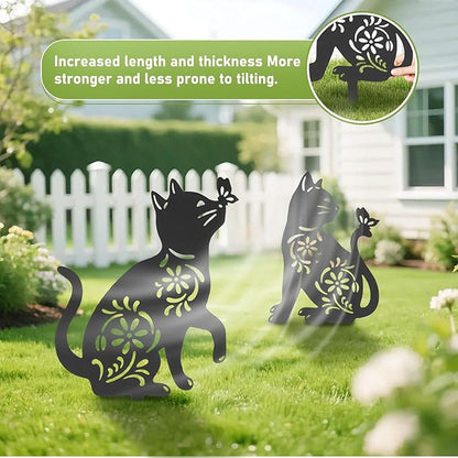 FACULX Cat Metal Decorative Garden Stakes, Rust Proof Cat Metal Black Silhouette Decor Garden Stakes for Yard Patio Lawn Decorations, Cats Outdoor Decor Gifts for Women/Men