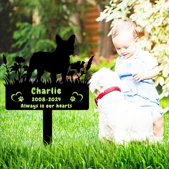 Custom French Bulldog Dog Memorial Grave Marker,Personalized Pet Dog Memorial Garden Stake,Flora Dog Memorial Plaque Burial Stake Engraved Sign,Dog Sympathy Grave Stake,Dog Statue Headstone