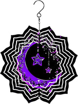 8 Inch Sublimation Wind Spinner, 3D Aluminum Metal Wind Spinner with Hook, Indoor Yard Garden Hanging Decoration, Weather Resistant Rotating Spiral Ornament, Purple Moon and Stars