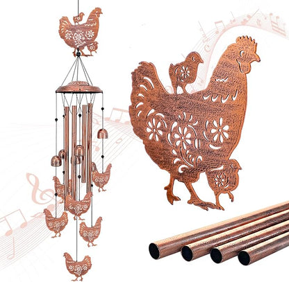 Chicken Wind Chimes Outdoor Chicken Gifts for Women Men Mom Gardening Birthday Gifts Metal Memorial WindChimes for Outside/Indoors, Lawn, Patio, Yard Art, Garden Decor, Yard Decorations
