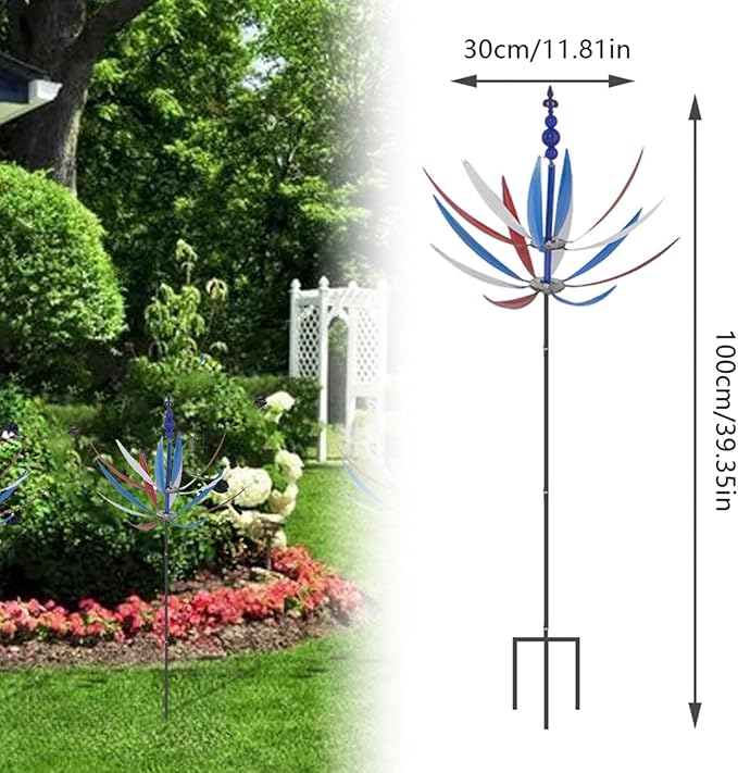 360° Outdoor Wind Spinner, Garden Pinwheels Metal Wind Sculpture Spinner with Gardens Stake, Rotating Windmill Yard Art Decor for Patio, Lawn & Garden (Color)