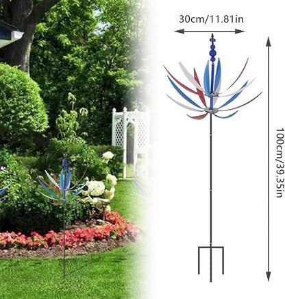 360° Outdoor Wind Spinner, Garden Pinwheels Metal Wind Sculpture Spinner with Gardens Stake, Rotating Windmill Yard Art Decor for Patio, Lawn & Garden (Color)