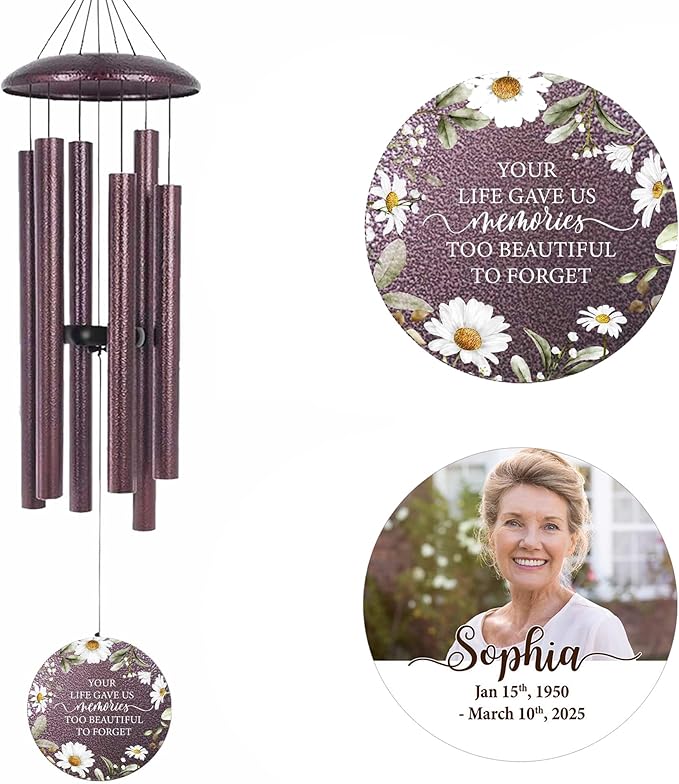 ASTARIN Custom Picture Memorial 32 inch Wind Chimes, Loss of Father Mother Sympathy Gift, Memorial Gifts for Loss of Son, Gifts for Grieving Friends, Sympathy Wind Chimes, Produced in USA