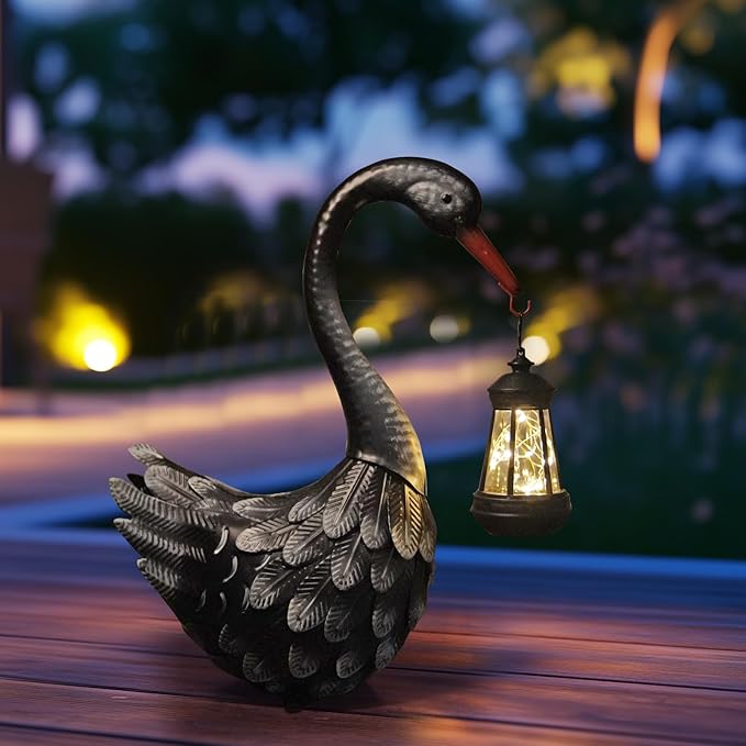 HONGLAND Black Swan Solar Garden Statue Outdoor Decor Bird Decor Lawn Ornament for Backyard Patio Porch Poolside