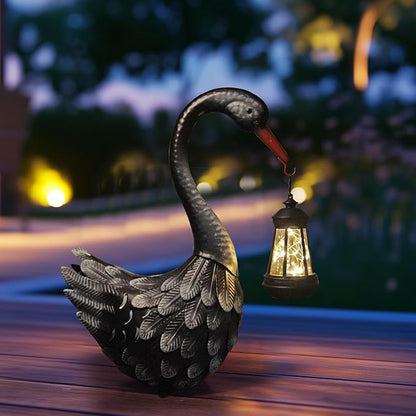 HONGLAND Black Swan Solar Garden Statue Outdoor Decor Bird Decor Lawn Ornament for Backyard Patio Porch Poolside