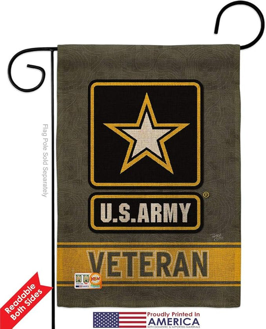 US Army Veteran Burlap Garden Flag - Pack Armed Forces Rangers United State American Military Retire Official USA Vintage Applique - House Banner Small Yard Gift Double-Sided Made in 13 X 18.5