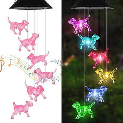 Dog Solar Wind Chimes for Outside - AIONASA Color Changing LED Solar Hanging Lights Outdoor, Waterproof Windchimes Outdoors Hanging Gifts for Mom Grandma Women, Home Garden Patio Yard Porch Decoration