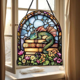 Book Dragon Floral Acrylic Suncatcher, Bookish Suncatchers for Window Hanging Ornament, Art Garden Decor for Book Lover Reader Bookworm, Gifts for Mother's Day, Mom, Grandma, Wife, Women, Nana