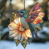 Hummingbird Mosaic Style Acrylic Suncatcher Stained Glass Effect Window Car Hanging Christmas Ornament Indoor Outdoor Decor Garden Sun Catcher Panel for Hummingbird Lover for Women Mom Grandma