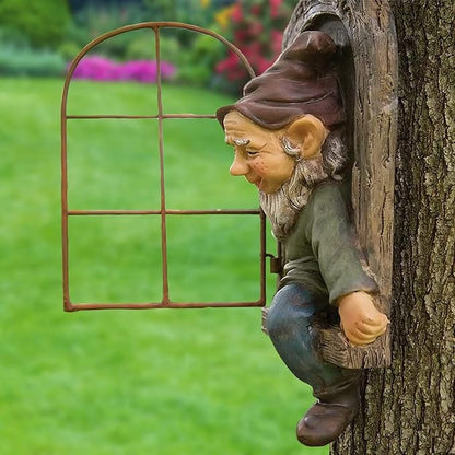 Tree Face Decoration Outdoor Gnome Statue Yard Art Ornament, 12 Inch Elf Outdoor Decor, Whimsical Garden Gnomes & Statues