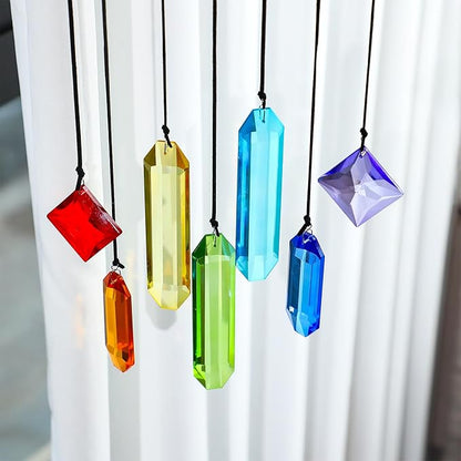 7PCS Crystal Prism Suncatchers Set Rainbow Window Hanging Decor with Hanging Hooks for Home Garden